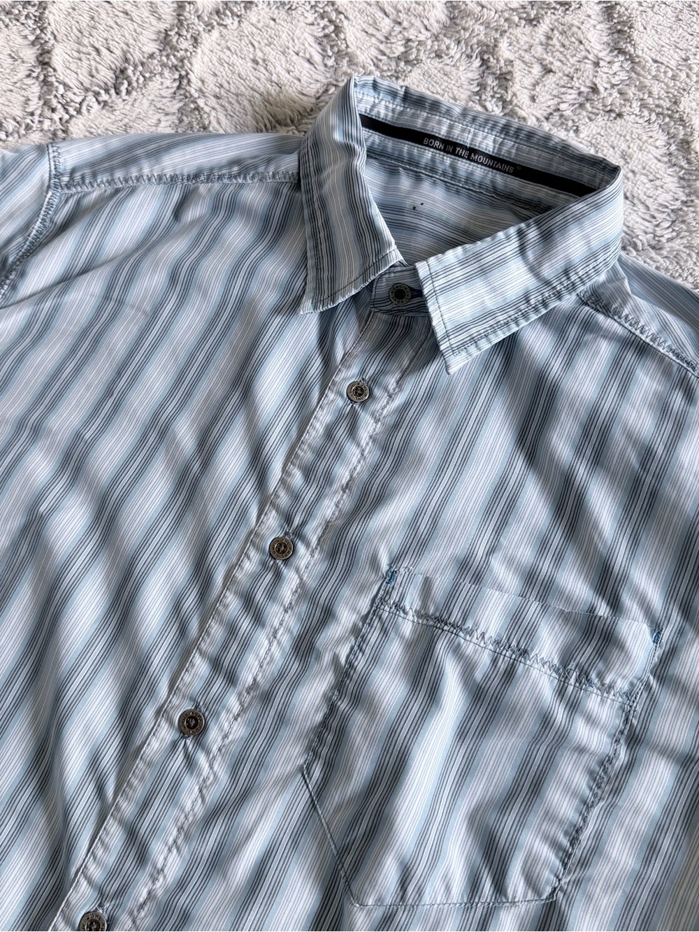 Kuhl Eluxur Button Up Striped Short Sleeve Shirt Blue Men’s Med Western Hiking